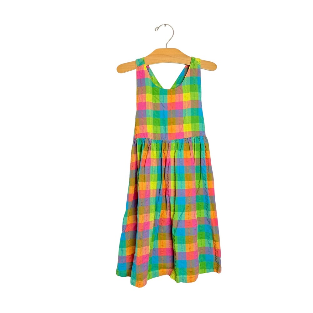 Frugi Kids Rainbow Gingham Organic Cotton Pinafore Dress Multi Color 6-7 YRS